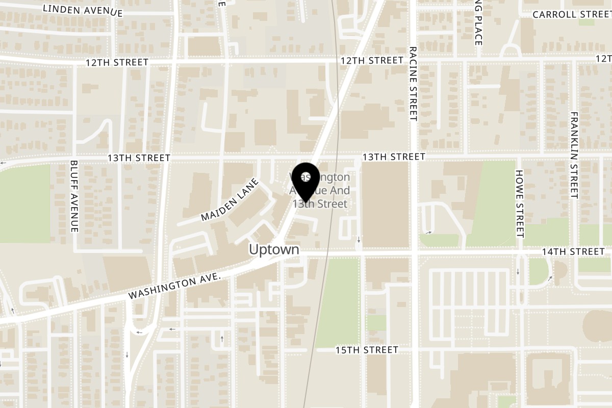 Map showing the location of Bigg Boyz Kitchen on 1327 Washington Ave in Racine